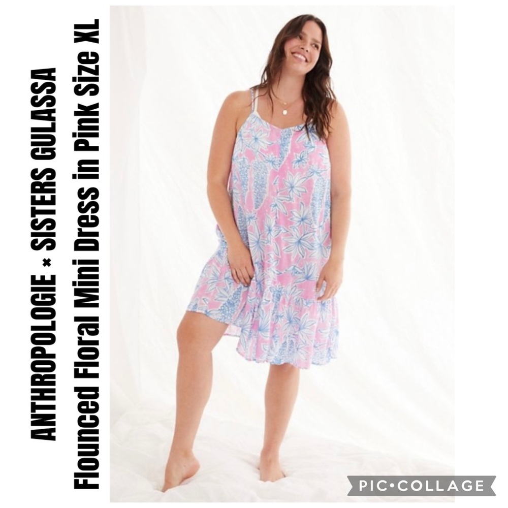 ANTHROPOLOGIE × SISTERS GULASSA Flounced Floral Mini Dress in Pink Size XL
